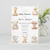 Whimsical Waterverf Pluche Animals Baby shower Kaart (Staand voorkant)