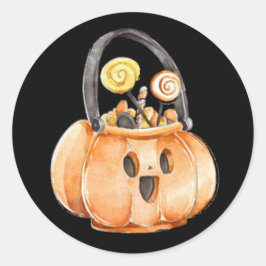Whimsical Waterverf Pompoen Snoep Halloween Ronde Sticker