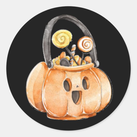 Whimsical Waterverf Pompoen Snoep Halloween Ronde Sticker (Voorkant)