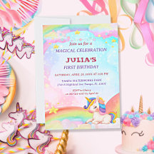 Whimsical Waterverf Rainbow Unicorn Birthday