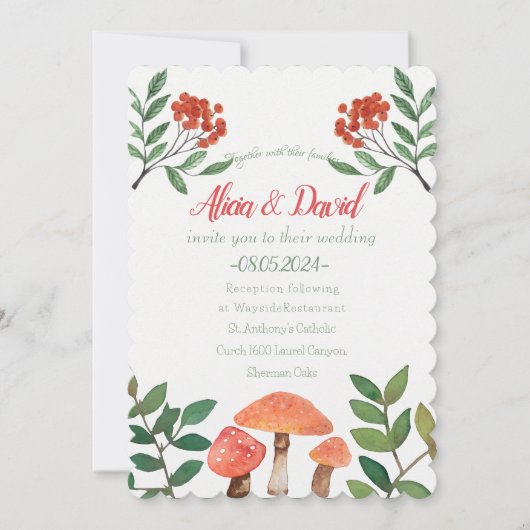 Whimsical Waterverf Rode Paddestoel bruiloft Kaart (Voorkant)