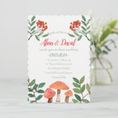 Whimsical Waterverf Rode Paddestoel bruiloft Kaart (Staand voorkant)