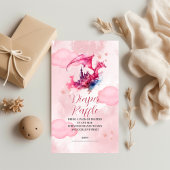 Whimsical Waterverf Roze Draak Luier Raffle Informatiekaartje