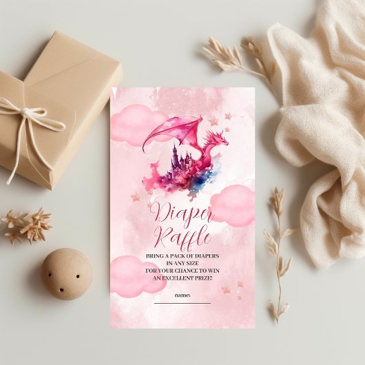 Whimsical Waterverf Roze Draak Luier Raffle Informatiekaartje