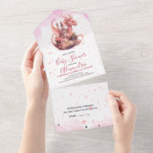 Whimsical Waterverf Roze Dragon Baby shower All In One Uitnodiging (Afscheurbaar)