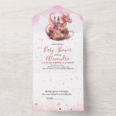 Whimsical Waterverf Roze Dragon Baby shower All In One Uitnodiging (Binnen)