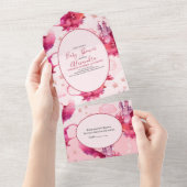 Whimsical Waterverf Roze Dragon Baby shower All In One Uitnodiging (Afscheurbaar)