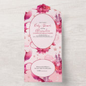 Whimsical Waterverf Roze Dragon Baby shower All In One Uitnodiging (Binnen)