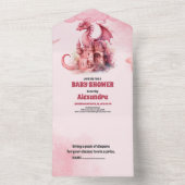 Whimsical Waterverf Roze Dragon Baby shower All In One Uitnodiging (Binnen)