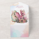 Whimsical Waterverf Roze Dragon Baby shower All In One Uitnodiging (Buitenkant)