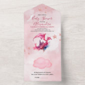 Whimsical Waterverf Roze Dragon Baby shower All In One Uitnodiging (Binnen)