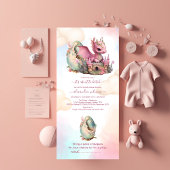 Whimsical Waterverf Roze Dragon Baby shower All In One Uitnodiging