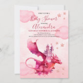 Whimsical Waterverf Roze Dragon Baby shower Kaart (Voorkant)