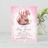 Whimsical Waterverf Roze Dragon Baby shower Kaart (Staand voorkant)