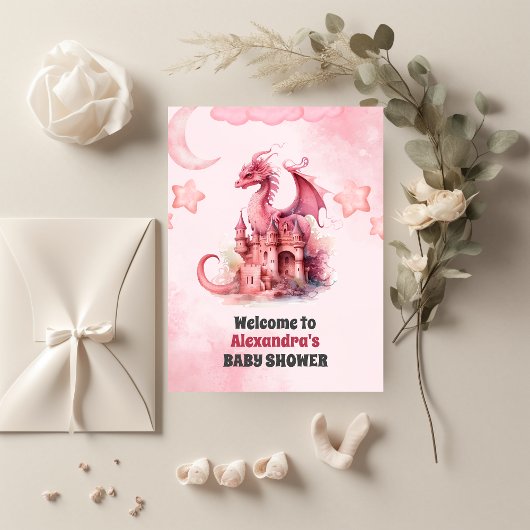 Whimsical Waterverf Roze Dragon Baby shower Kaart