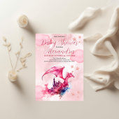 Whimsical Waterverf Roze Dragon Baby shower Kaart