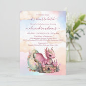 Whimsical Waterverf Roze Dragon Baby shower Kaart (Staand voorkant)