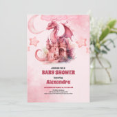 Whimsical Waterverf Roze Dragon Baby shower Kaart (Staand voorkant)