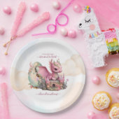 Whimsical Waterverf Roze Dragon Baby shower Papieren Bordje (Feest)