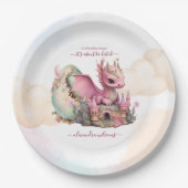 Whimsical Waterverf Roze Dragon Baby shower Papieren Bordje (Voorkant)