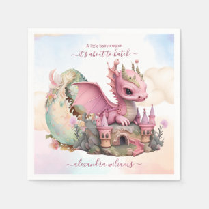 Whimsical Waterverf Roze Dragon Baby shower Servet