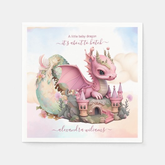 Whimsical Waterverf Roze Dragon Baby shower Servet (Voorkant)