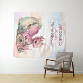 Whimsical Waterverf Roze Dragon Baby shower Wandkleed (In Situ (horizontaal))