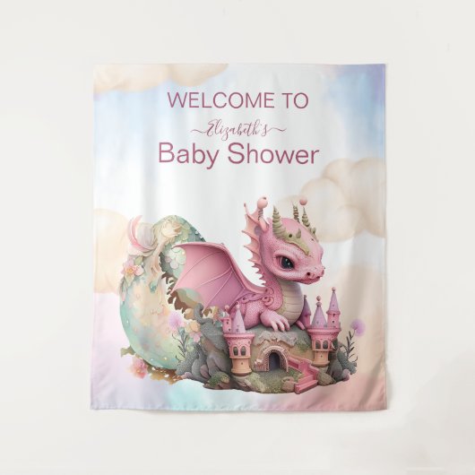 Whimsical Waterverf Roze Dragon Baby shower Wandkleed (Voorkant)