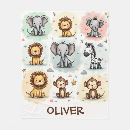 Whimsical Waterverf Safari Animal Doodles Fleece Deken (Voorkant)