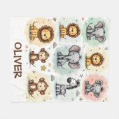 Whimsical Waterverf Safari Animal Doodles Fleece Deken (Voorkant (Horizontaal))