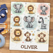 Whimsical Waterverf Safari Animal Doodles Fleece Deken