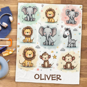 Whimsical Waterverf Safari Animal Doodles Fleece Deken