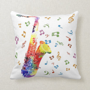 Whimsical Waterverf Saxophone Kussen
