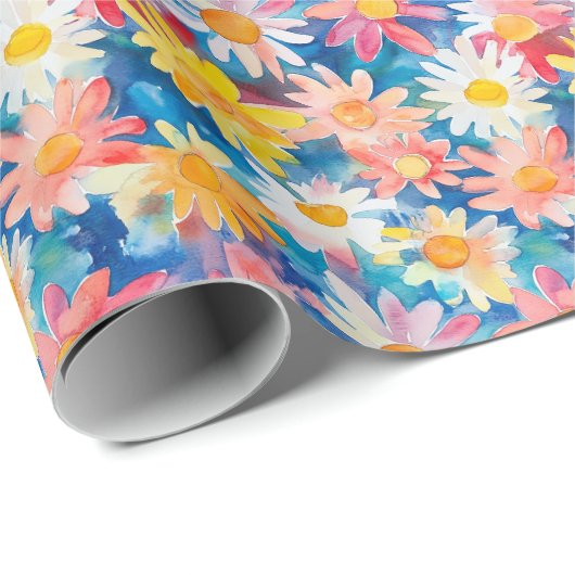 Whimsical Waterverf Schilderij van Speelse Daisies Cadeaupapier (Rol Hoek)