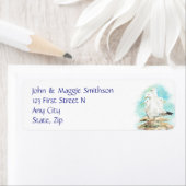 Whimsical Waterverf Seagulls Art Print Etiket (Insitu)