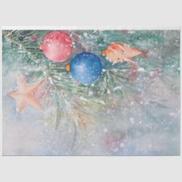 Whimsical Waterverf Stars Balls op kerstboom Tissuepapier
