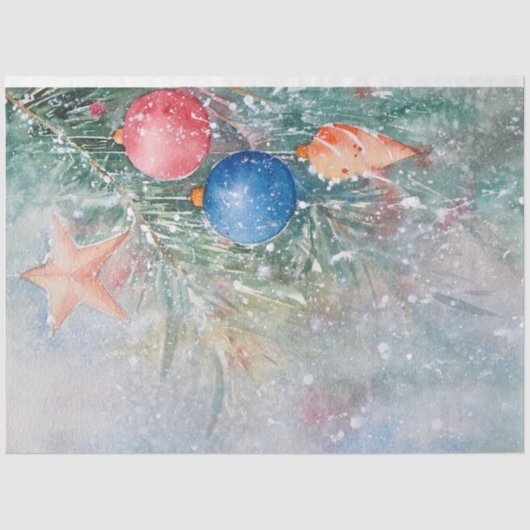 Whimsical Waterverf Stars Balls op kerstboom Tissuepapier (Voorkant)