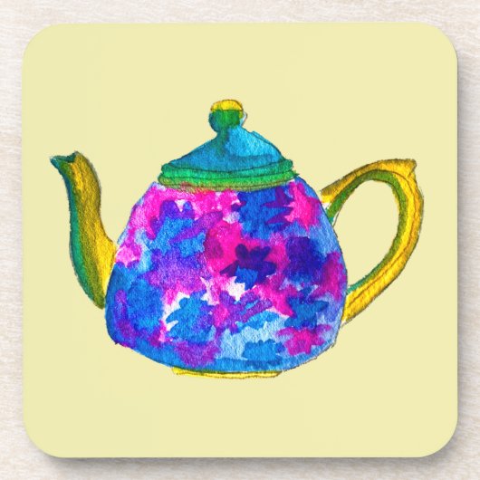 Whimsical waterverf teapot bier onderzetter (Voorkant)
