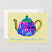 Whimsical waterverf teapot briefkaart (Voorkant / Achterkant)