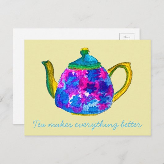 Whimsical waterverf teapot briefkaart (Voorkant / Achterkant)