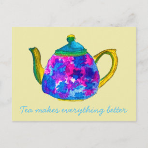 Whimsical waterverf teapot briefkaart