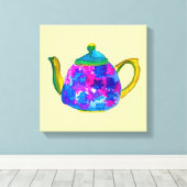 Whimsical waterverf teapot canvas afdruk (Insitu (Houten vloer))