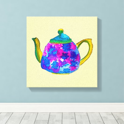 Whimsical waterverf teapot canvas afdruk (Insitu (Houten vloer))
