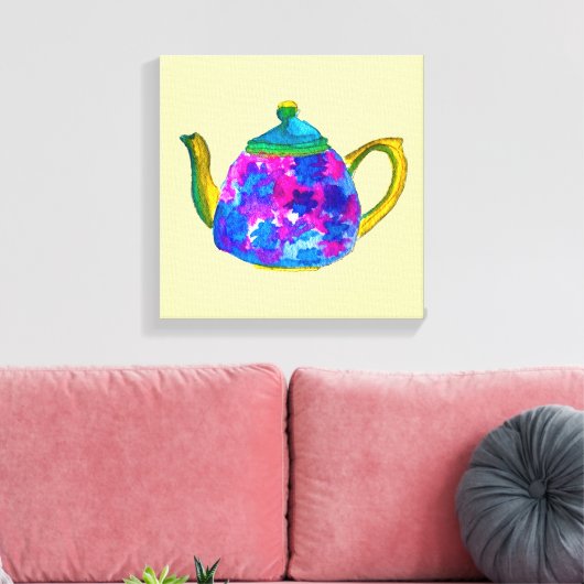 Whimsical waterverf teapot canvas afdruk (Insitu (Woonkamer))