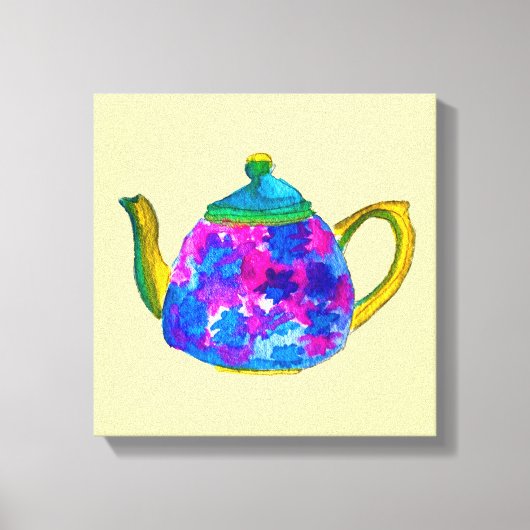 Whimsical waterverf teapot canvas afdruk (Voorkant)