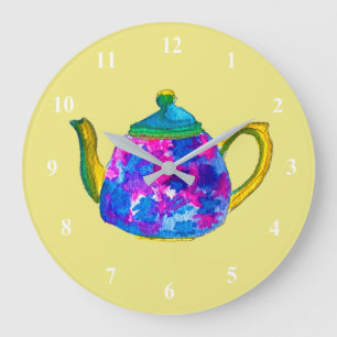 Whimsical waterverf teapot grote klok
