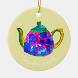 Whimsical waterverf teapot keramisch ornament