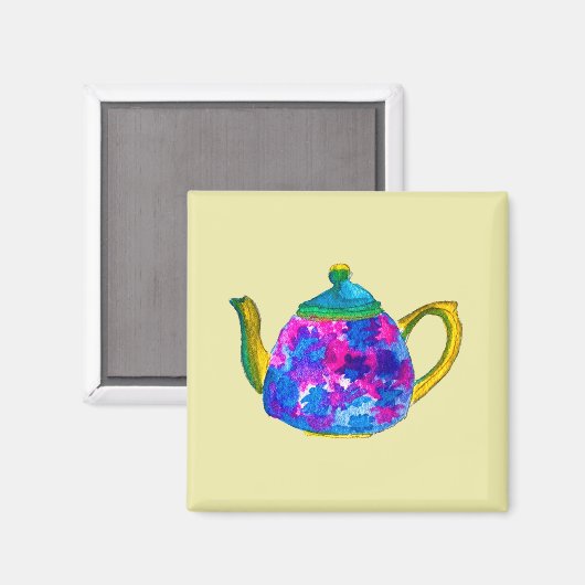 Whimsical waterverf teapot magneet (Voorkant / Achterkant)