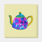 Whimsical waterverf teapot magneet (Voorkant)