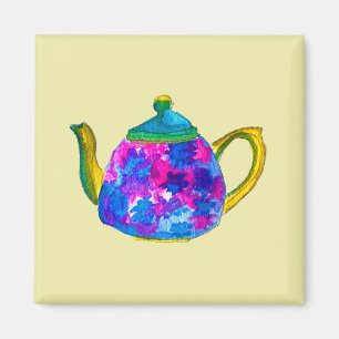Whimsical waterverf teapot magneet
